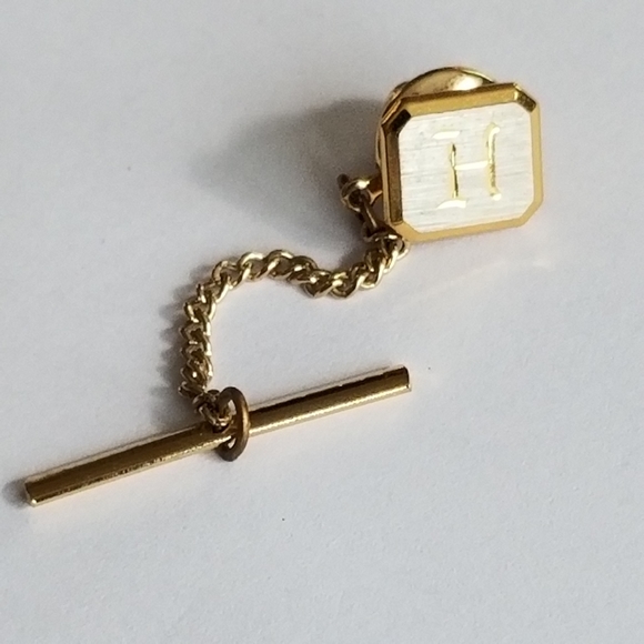 Relisted - Vintage letter H tie pin tack tac monogram initial gold silver - Picture 11 of 14